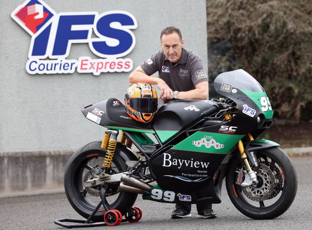 Jeremy McWilliams with the IFS/Bayview Hotel Paton he will race at the 2022 North West 200.