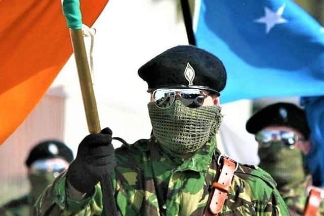 A generic image of a uniformed dissident republican on parade (not specific to Saoradh)