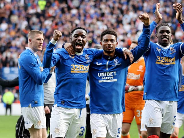 Rangers players during victory in the Scottish Cup semi-final match at Hampden Park over Celtic. Pic by PA.