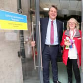Ian Snowden, head of Ukraine support from the Executive Office, and Sharon Sinclair from the Red Cross at last week’s opening of the Ukraine Assistance Centre in Belfast. It will provide a range of services and advice for refugees arriving in Northern Ireland from Ukraine