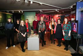 Pictured (L-R) at the launch of Bad Bridget at Ulster American Folk Park are Fiona McDonnell, Tasha Marks, Victoria Millar, Jan Carson, Andrew McDowell, Kathryn Thomson, Franziska Schroeder, Dr Leanne McCormick and Dr Elaine Farrell. Photo by Photo by Darren Kidd/Presseye