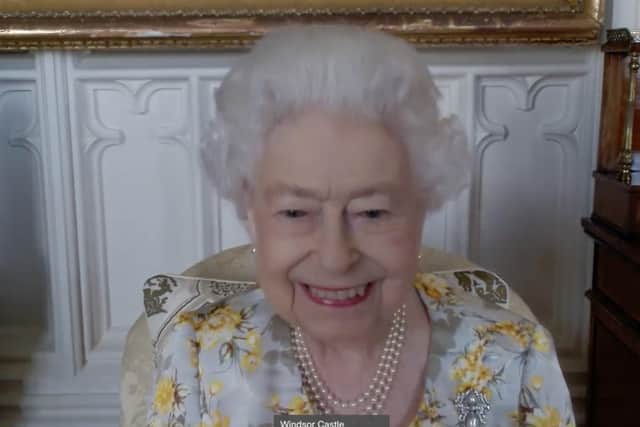 Queen Elizabeth II during a video link call and virtual visit to the Royal London Hospital