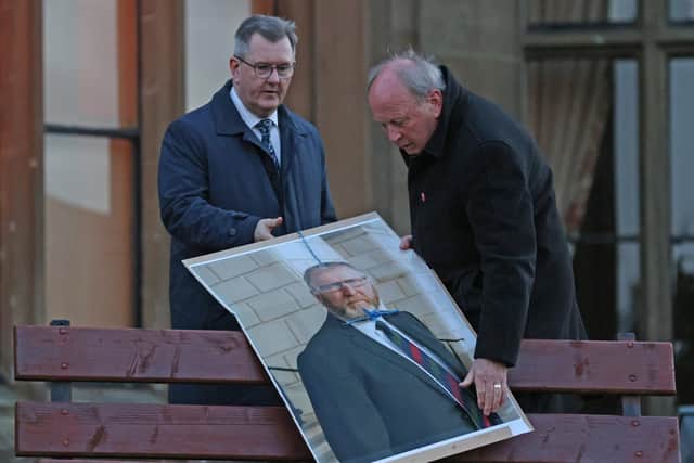 DUP leader Sir Jeffrey Donaldson (left) and TUV leader Jim Allister condemned the poster of UUP leader Doug Beattie with a noose through it