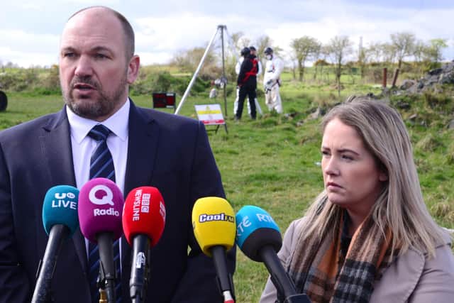 Joanne Dorrian with D/Superintendent Jason Murphy during a police search operation at Ballyhalbert Holiday Park in April 2019. Photo: Arthur Allison/Pacemaker