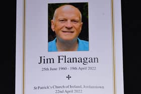 Funeral order of service for Jim Flanagan, former Sunday Life and Ballymena Guardian editor, who died 19th April 2022, aged 61. Loving husband of Colette, father of James and Suzanne. Picture by Arthur Allison/Pacemaker Press
