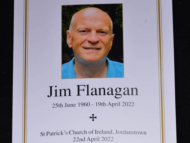 Funeral order of service for Jim Flanagan, former Sunday Life and Ballymena Guardian editor, who died 19th April 2022, aged 61. 
Loving husband of Colette, father of James and Suzanne. Picture by Arthur Allison/Pacemaker Press
