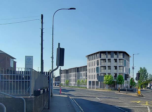 Artists impression of 63 apartments and a retail unit at the car wash and Ferbro buildings site in the centre of Glengormley
