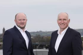 b4b Group co-founder and former managing director Thomas O’Hagan with the Belfast-based company’s new CEO David Armstrong