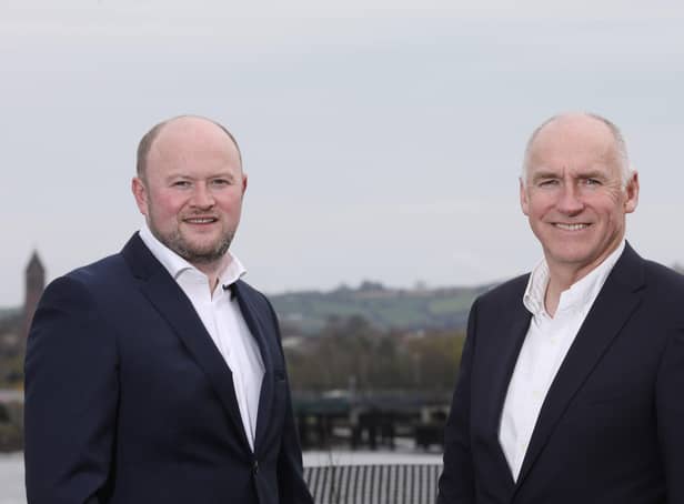 b4b Group co-founder and former managing director Thomas O’Hagan with the Belfast-based company’s new CEO David Armstrong