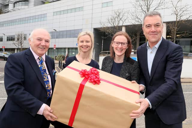 Dr Terry Cross OBE, Patron of the David Cross Foundation for Peace and Reconciliation; Linda Hamilton, Assistant Service Manager in Paediatric Ophthalmology; Ms. Eibhlin McLoone, Belfast Trust Consultant Paediatric Ophthalmologist and actor James Nesbitt.


Photo Jonathan Porter // Press Eye