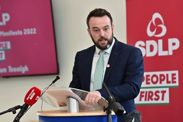 SDLP leader Colum Eastwood launched the party's Assembly election manifesto in Dungannon