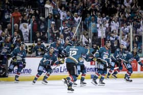 Belfast Giants’ JJ Piccinich following his penalty to defeat Coventry Blaze