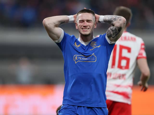 Ryan Kent of Rangers reacts during the UEFA Europa League semi-final against RB Leipzig