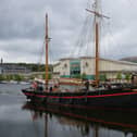 Brixham Trawler 'Leader', a heritage tall ship, arrives in her new home at the Albert Basin in Newry. Credit Columba O'Hare