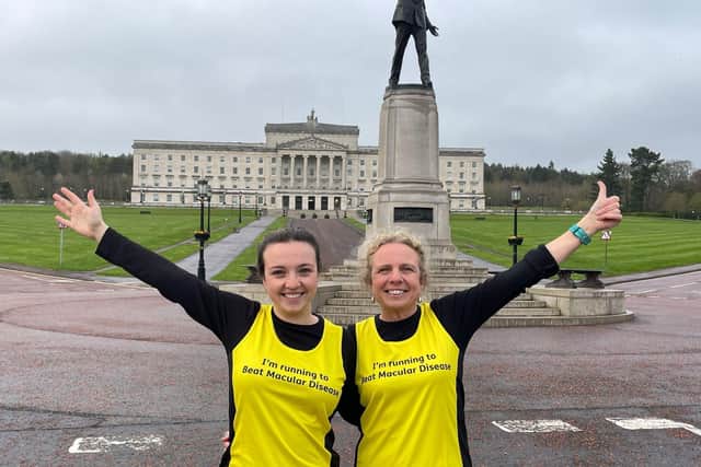 Claire and Patricia Loughran prepare for the Belfast Marathon