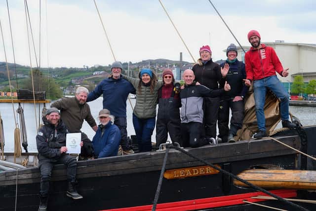 Leader arrives at Newry's Albert Basin, her new home for community sailing programmes and traditional boat building workshops