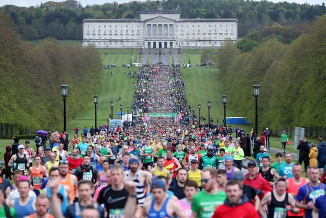 Press Eye - Belfast - Northern Ireland - Sunday 1st May 2022 - General view of the start of the 2022 Mash Direct Belfast City Marathon at Parliament Buildings, Stormont. Photo by Kelvin Boyes / Press Eye.