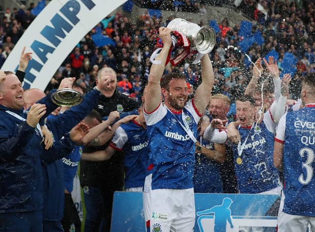 Jamie Mulgrew celebrates Linfield being crowned League champions. Mandatory Credit ©INPHO/Presseye/Brian Little