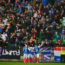 Linfield fans celebrate after Chris McKee put them 2-0 up on the stroke of half-time