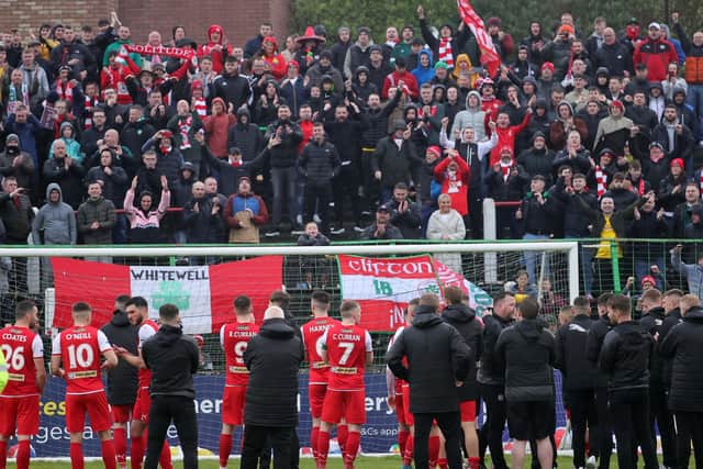 Cliftonville united on and off the pitch following Saturday’s final game. Pic by Pacemaker.
