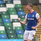 Ben Hall celebrates his crucial opener for Linfield