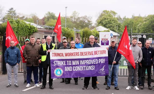 Belfast City Council union members hold a picket at Ormeau Recycling Centre in Belfast. 

Picture: Jonathan Porter/PressEye