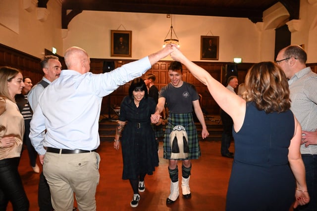 Guests enjoy the Ceilidh band Risin' Stour during the Friends of the Campbell College Pipe Band, Burns Night Supper. Picture: Michael Cooper