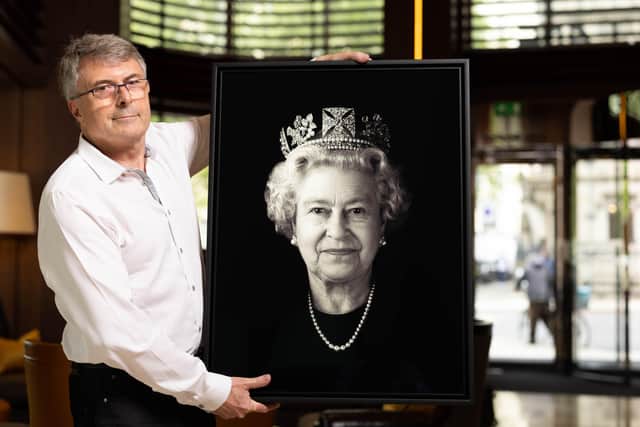 Artist Rob Munday unveils a new, photographic portrait of The Queen, titled Platinum Queen: Felicity, to celebrate the Platinum Jubilee at the launch of his new exhibition 'Presence', at 45 Park Lane, London. Picture date: Wednesday May 4, 2022.