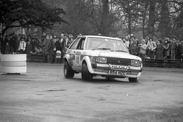 The Circuit of Ireland gets under way in Belfast. This Lotus Sunbeam was drive by John Coyle and Christy Farrell from Cork in April 1982. Picture: News Letter archives