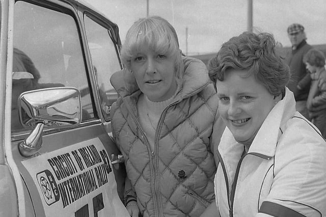 Circuit of Ireland competitors Catherine Treacy, left, and Marie Moloney from Dungarvan, Co Waterford who were competing in an Open Kadet at the Easter event held in April 1982. Picture: News Letter archives