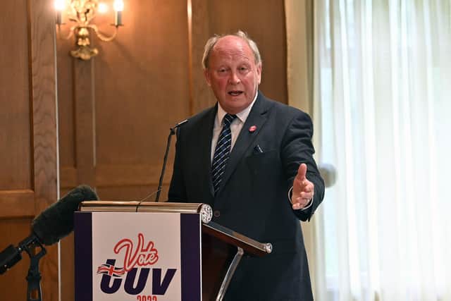 TUV leader Jim Allister giving a speech during the TUV manifesto launch last month.
