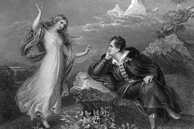circa 1810:  English Romantic poet George Gordon Noel Byron, known as Lord Byron (1788 - 1824) being visited by his muse.  (Photo by Hulton Archive/Getty Images)