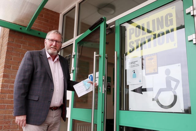 UUP leader Doug Beattie casts his vote at Seagoe primary School, Portadown