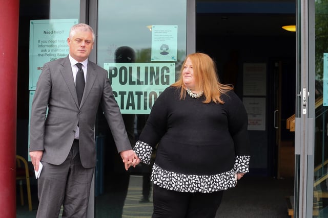 Alliance Party leader Naomi Long and her husband Michael casting their votes in East Belfast