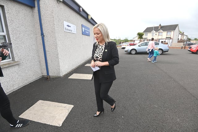 Sinn Fein leader in the North, Michelle O'Neill casting her vote in Clonoe in Co Tyrone this morning.