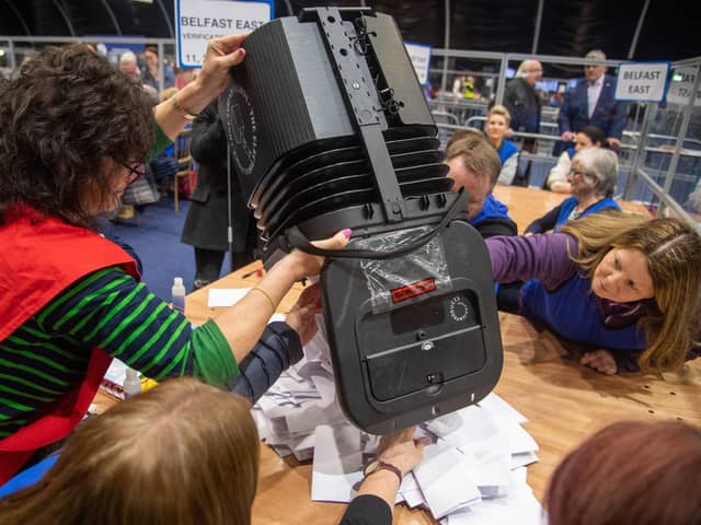 Ballot boxes are opened at Titanic Exhibition Centre, Belfast