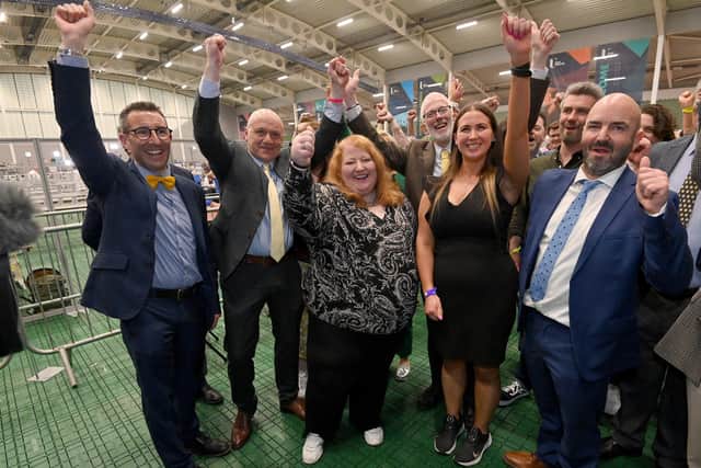 Northern Ireland Assembly Election Count at Ulster University, Jordanstown
Alliance party Leader Naomi Long pictured with candidates 
Photo by Stephen Hamilton / Press Eye.