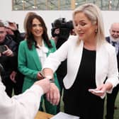 Sinn Fein's Michelle O'Neill arrives at the count in Meadowbank Sports Arena, Magherafelt. 

Picture: Jonathan Porter/PressEye