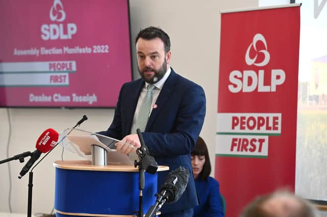 SDLP leader Colum Eastwood at the party's manifesto launch in April. If he, and other constitutional nationalist leaders before him, had spent more time making a clear moral distinction between themselves and Sinn Fein rather than chastising unionists, perhaps they would have retained more support, writes Owen Polley. Picture: Stephen Hamilton/Presseye
