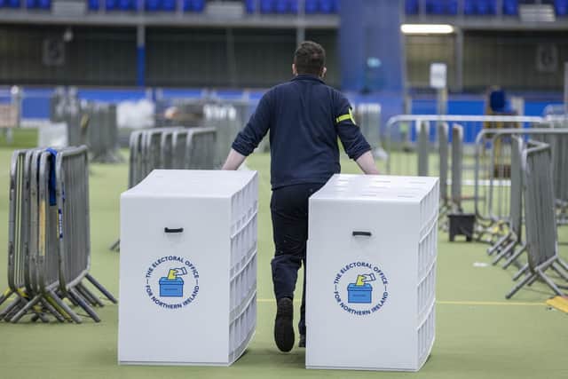 The clear up begins following the Northern Ireland Assembly Election count at Meadowbank Sports arena in Magherafelt in Co County Londonderry. Sinn Fein came top. Photo: Liam McBurney/PA Wire