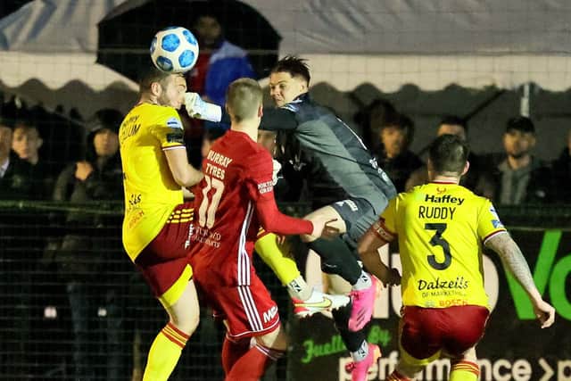 Portadown hold a 3-2 lead over Annagh United following Tuesday's thrilling Premiership promotion/relegation play-off first leg. The second leg on Friday at Shamrock Park will be played with entry free to all supporters. Pic by Pacemaker