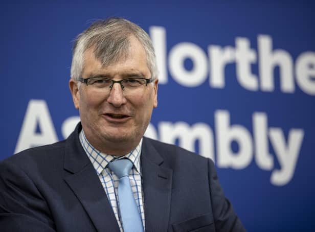 UUP's Tom Elliott giving his acceptance speech at the Meadowbank Arena, Magherafelt. Picture: Liam McBurney/PA Wire