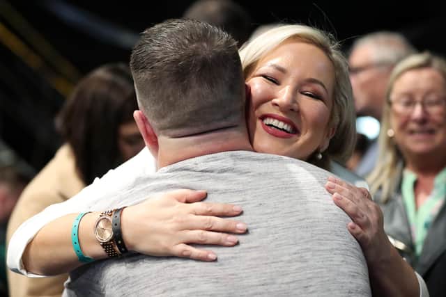 Michelle O'Neill is congratulated at the election count at Titanic Exhibition Centre, Belfast


on Friday.