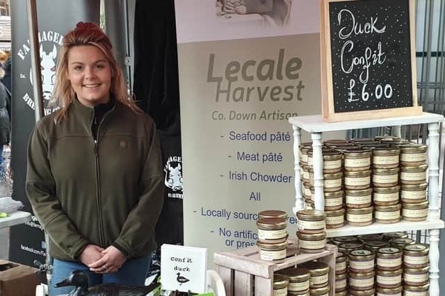 Perrine Bonnagent showing Lecale Harvest’s foods at a major presentation in London