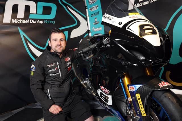 Michael Dunlop with the Hawk Racing Suzuki at the North West 200 paddock.