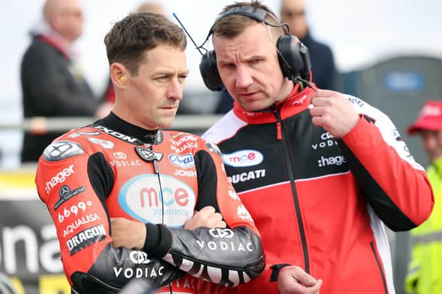 MCE Ducati rider Josh Brookes with crew chief and Northern Ireland man Ryan Rainey on the grid at the NW200 in Portrush.