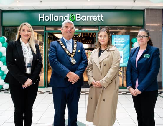 Regional business manager H&B Karen Byrne, Lord Mayor Billy Webb, Emma Shannon at Frazer Kidd with store manager Catriona Young