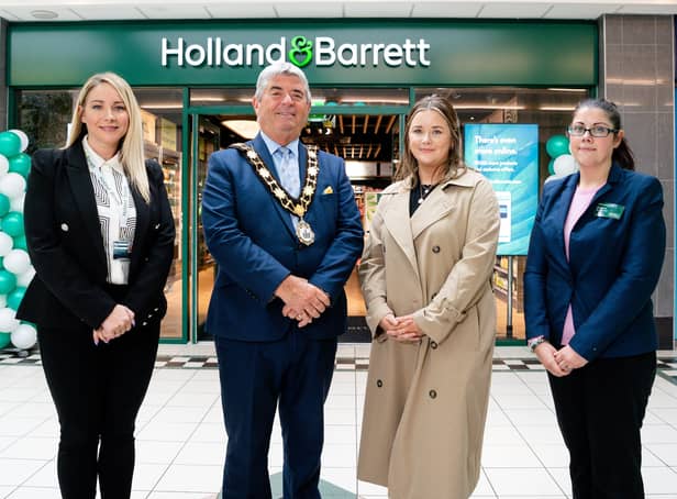 Regional business manager H&B Karen Byrne, Lord Mayor Billy Webb, Emma Shannon at Frazer Kidd with store manager Catriona Young