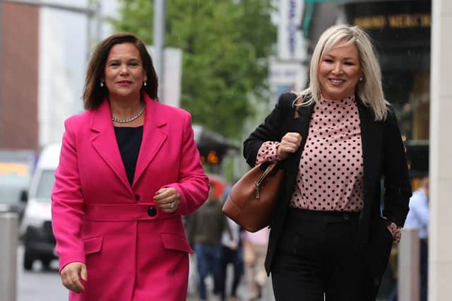 Mary Lou McDonald and Michelle O’Neill of Sinn Fein. The party refuses to take its seats at the House of Commons yet criticises the DUP leader for not taking his Stormont seat