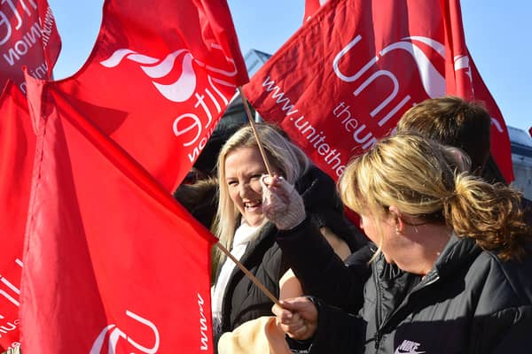 Unite members staged a picket outside Glenveagh Special School in Belfast last month. Picture: Arthur Allison/Pacemaker Press.